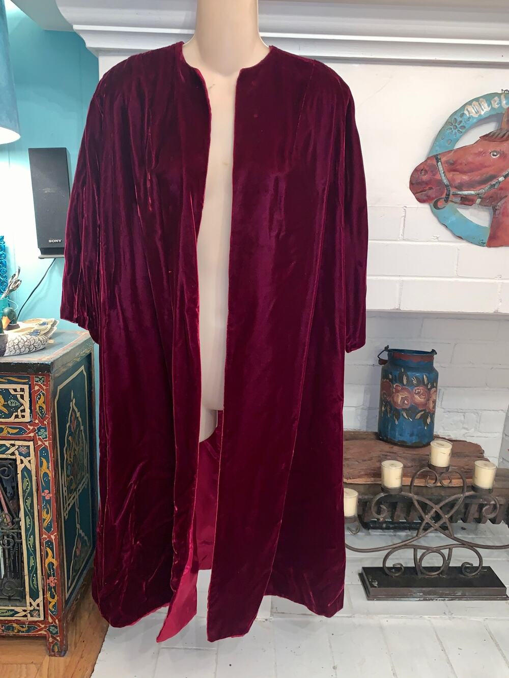 VINTAGE BURGUNDY VELVET OPERA COAT